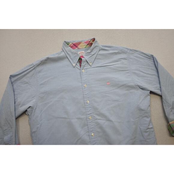 Brooks Brothers 346 Dress Shirt Button Up Plaid Flip Cuff Blue Mens Size XL - Picture 5 of 8